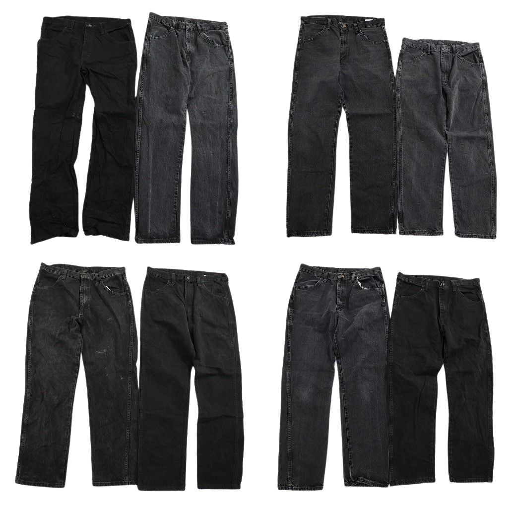 古着卸 まとめ売り RUSTLER ラスラー ブラックデニム パンツ セット メンズ 34 ヒゲ アメカジ グレー 古着 ND 3441