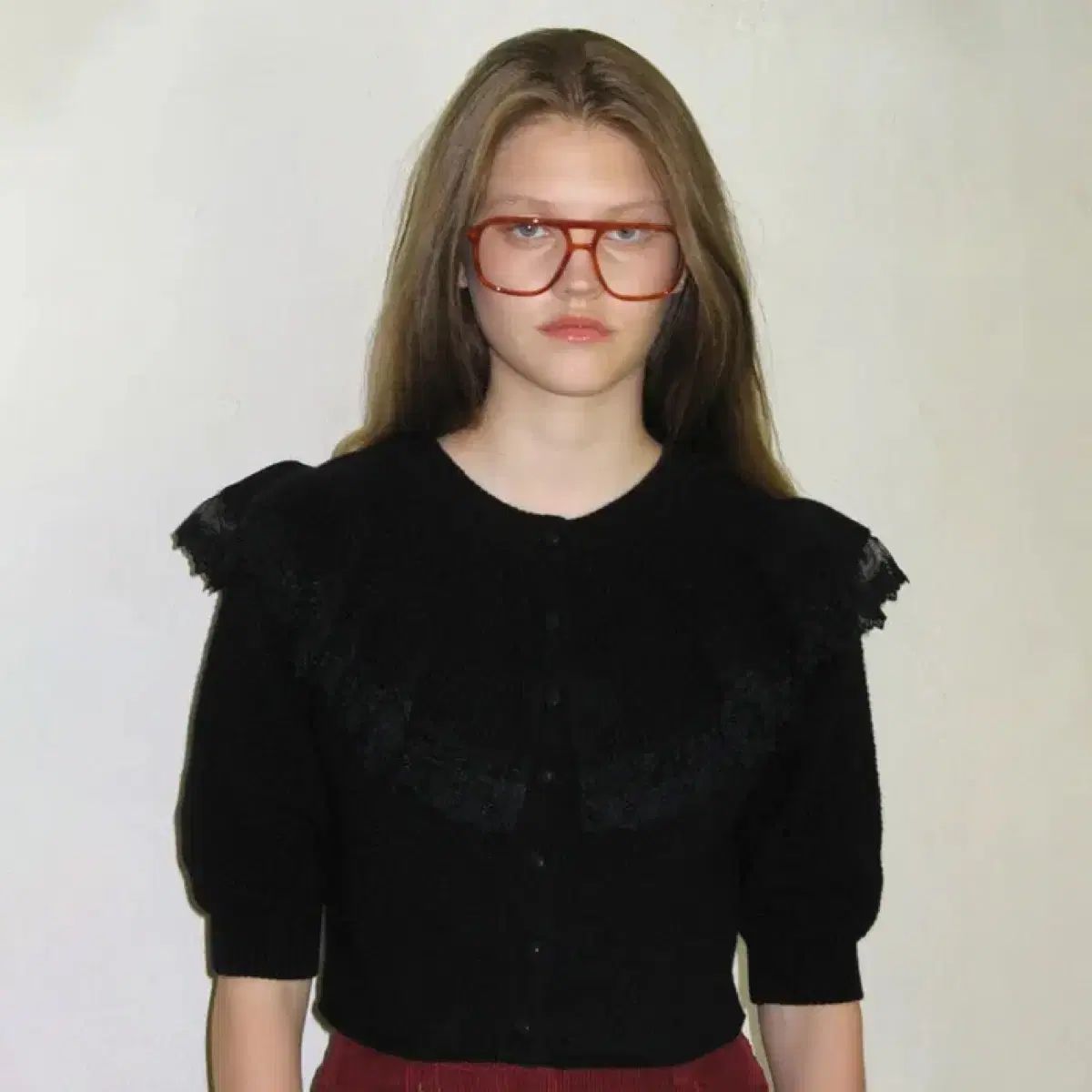 シヌーン ラッフル パフ カーディガン ブラック