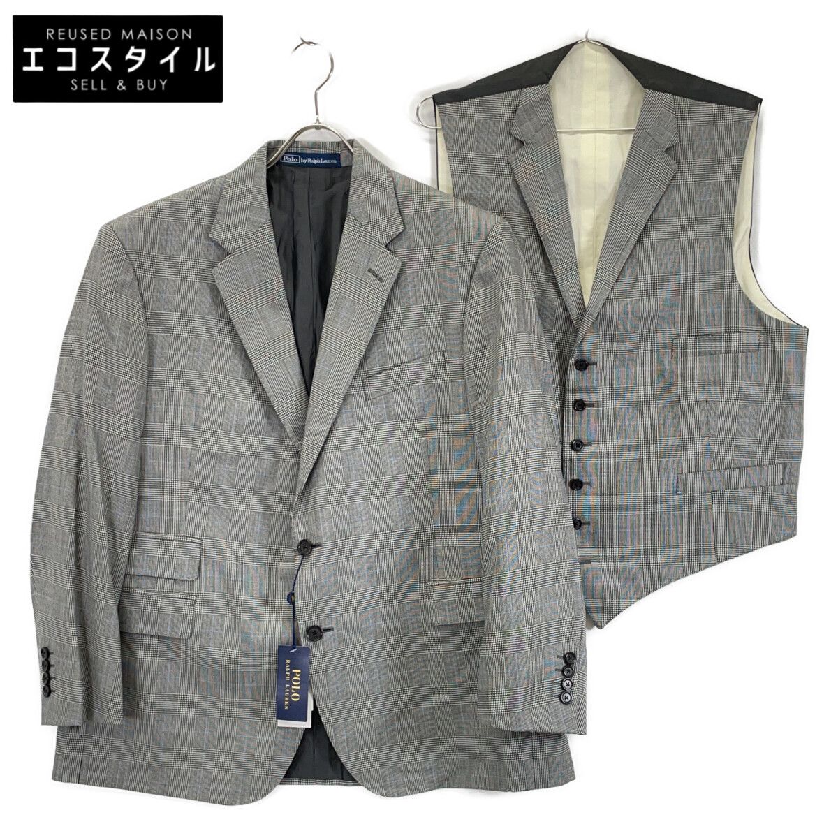 POLO RALPH LAUREN ポロ ラルフローレン ｸﾞﾚｰ ｳｰﾙ ｸﾞﾚﾝﾁｪｯｸ 2 P ｽｰﾂ 表記なし