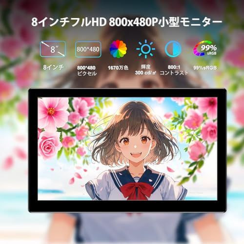 ミニ モニター 8 インチ HD 800 x 480 LCD ディスプレイ ラップトップ PC スイッチ Ras Pi 用 HDMI 小型モニター スピーカーとスタンド内蔵 383 a 92 c 3
