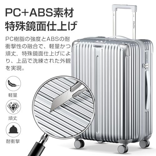 ClioClio スーツケース キャリーケース キャリーバッグ 拡張機能付 超軽量 静音 鏡面加工 360度回転 取り外す ABS PC 耐衝撃 防盗ファスナー TSAローク搭載 旅行 ビジネス 出張 シルバー 14 c 0986 f
