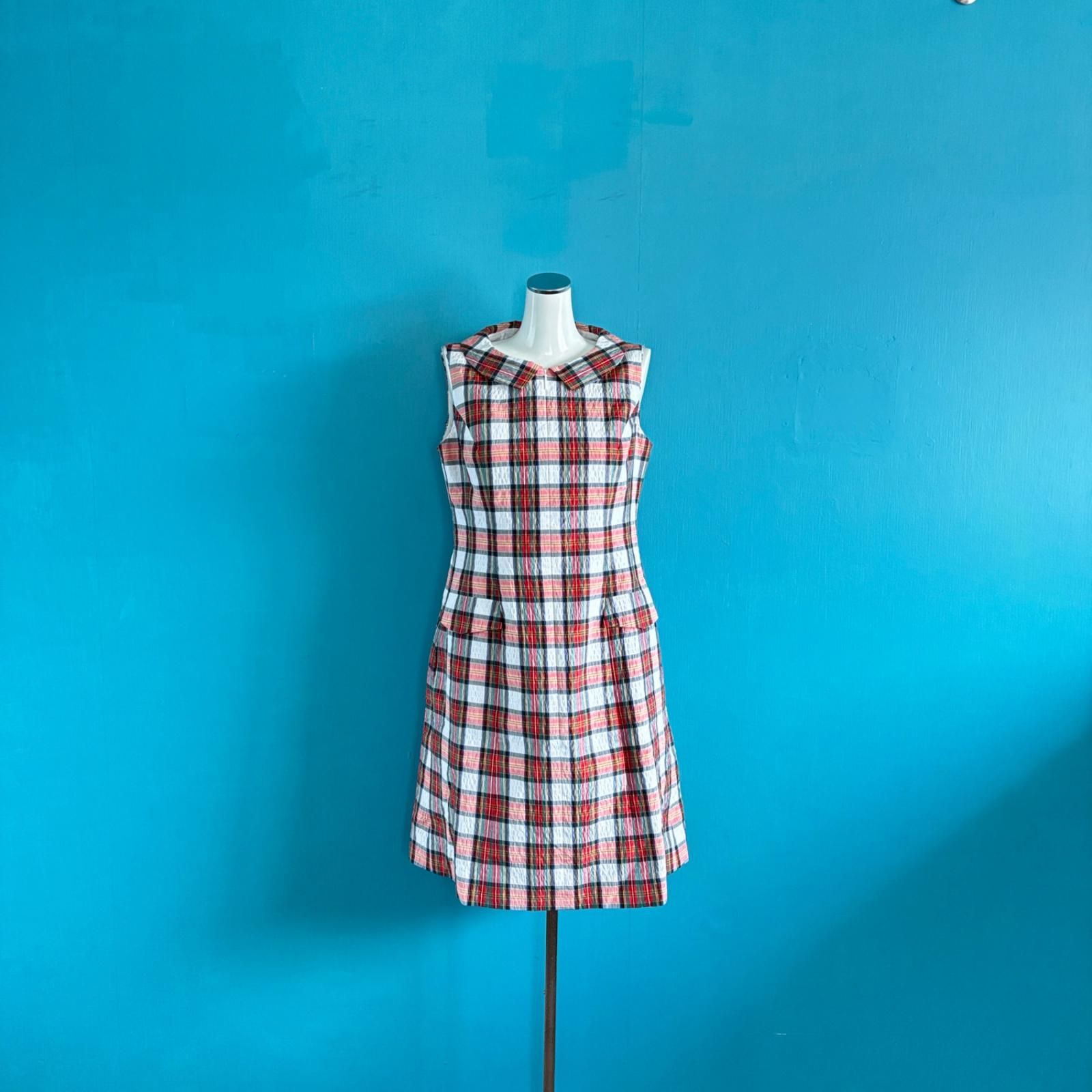 1130 René TISSUE社製 高級シルク混 ワンピース チェック柄 36 膝丈