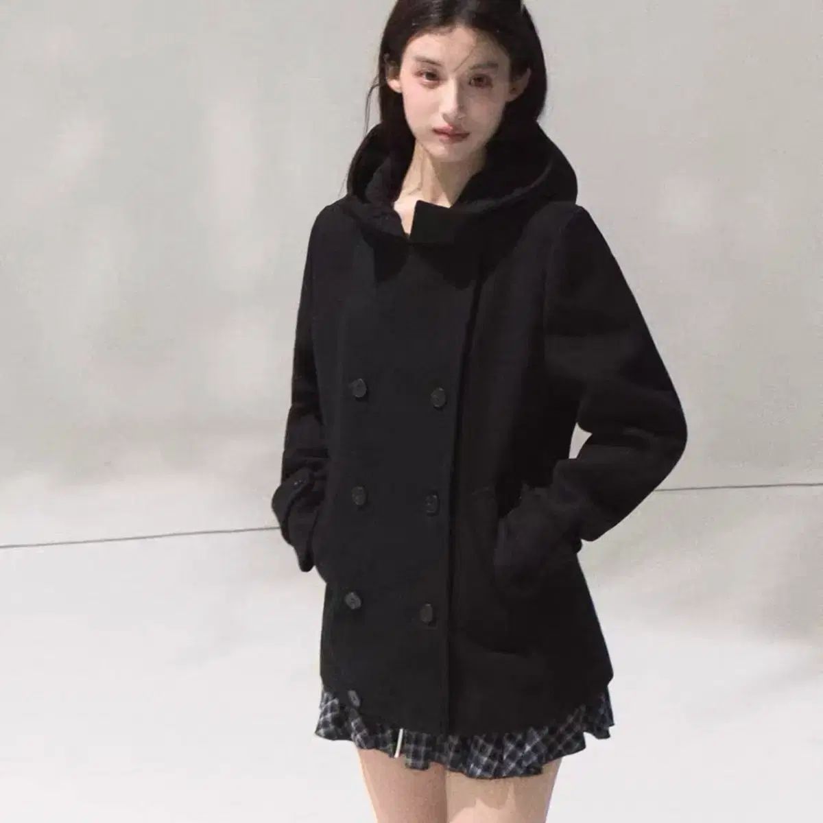 OAKMOO コート フードネック ウール裏地 フード ブラック M