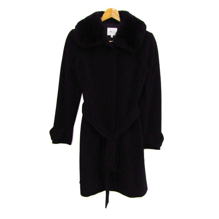 アンドバイピーアンドディ ウールコート ロングコート アウター ファー付き レディース ブラック - by P-D