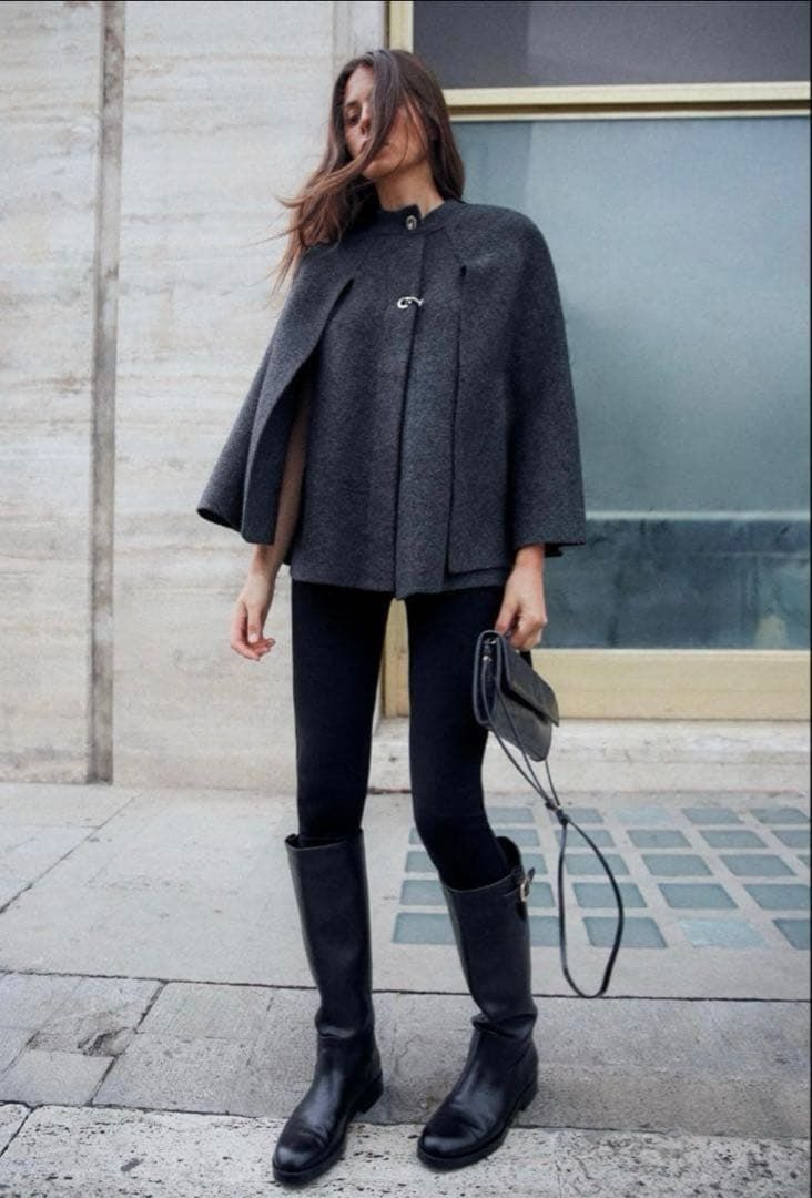 美品 ZARA ザラ ニットケープコート ポンチョ ケープ ショート丈