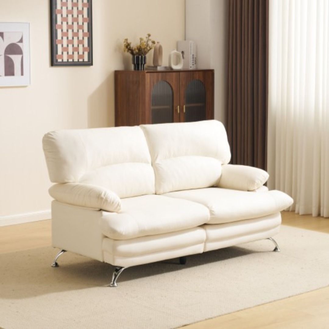 二人掛けソファ 北欧 モダン インテリア PUレザー 幅155 cm リビング クッション付き メタル脚 お手入れ簡単 耐荷重130 KG 組立品 くつろぎ用