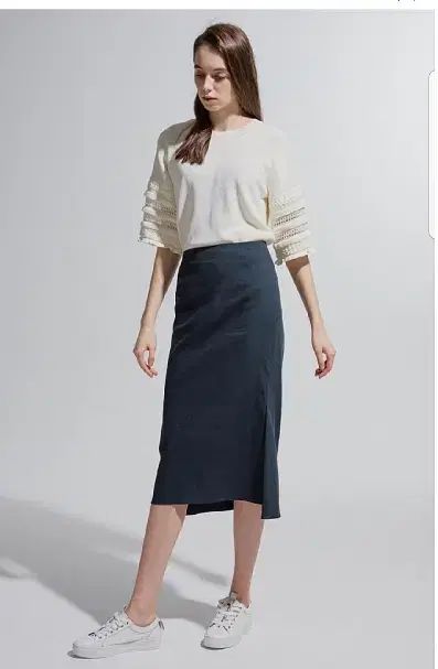 ランバンコレクション リネン ブレンド スリット スカート 55 サイズ