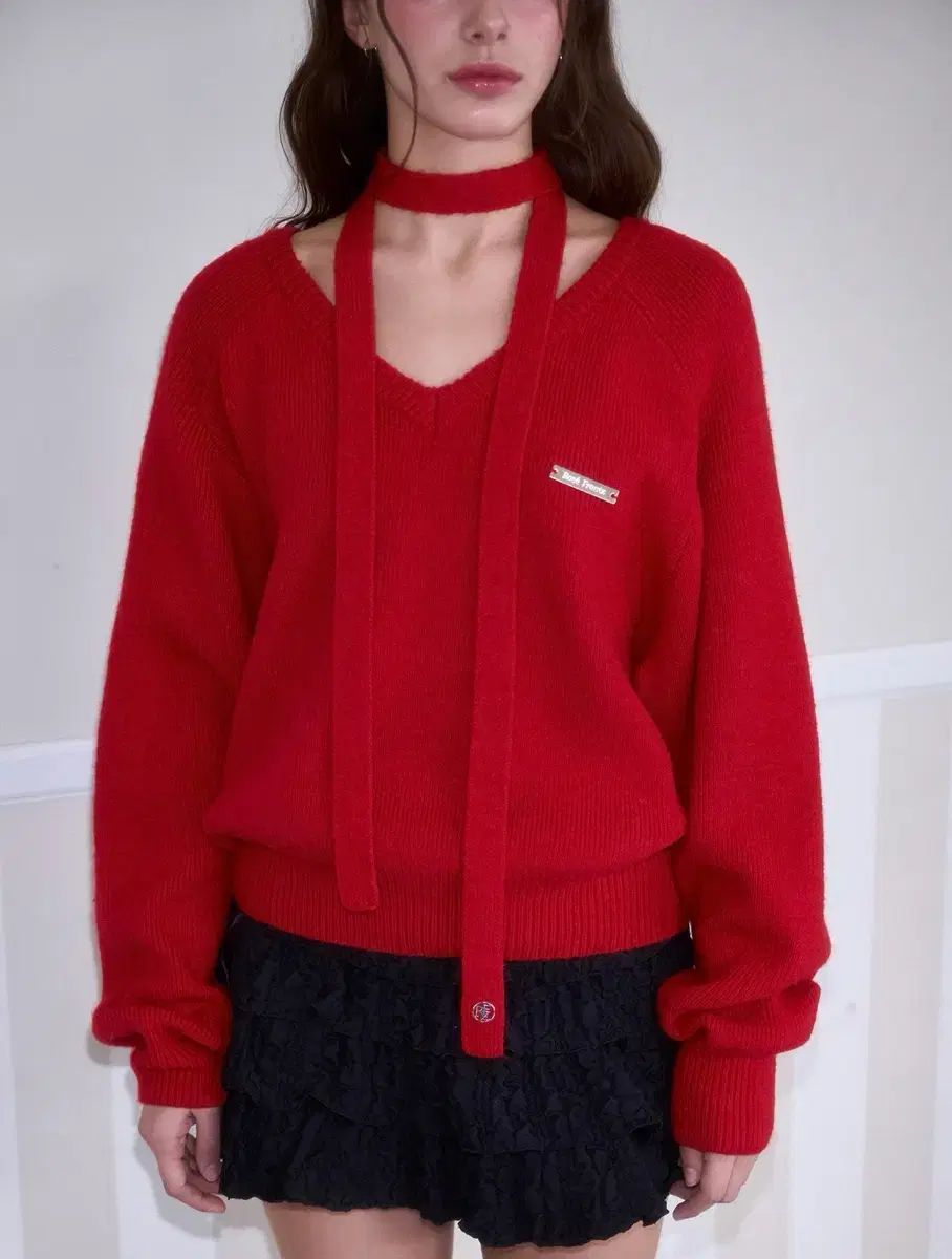 ロゼフ ランツ タイネックニット レッド