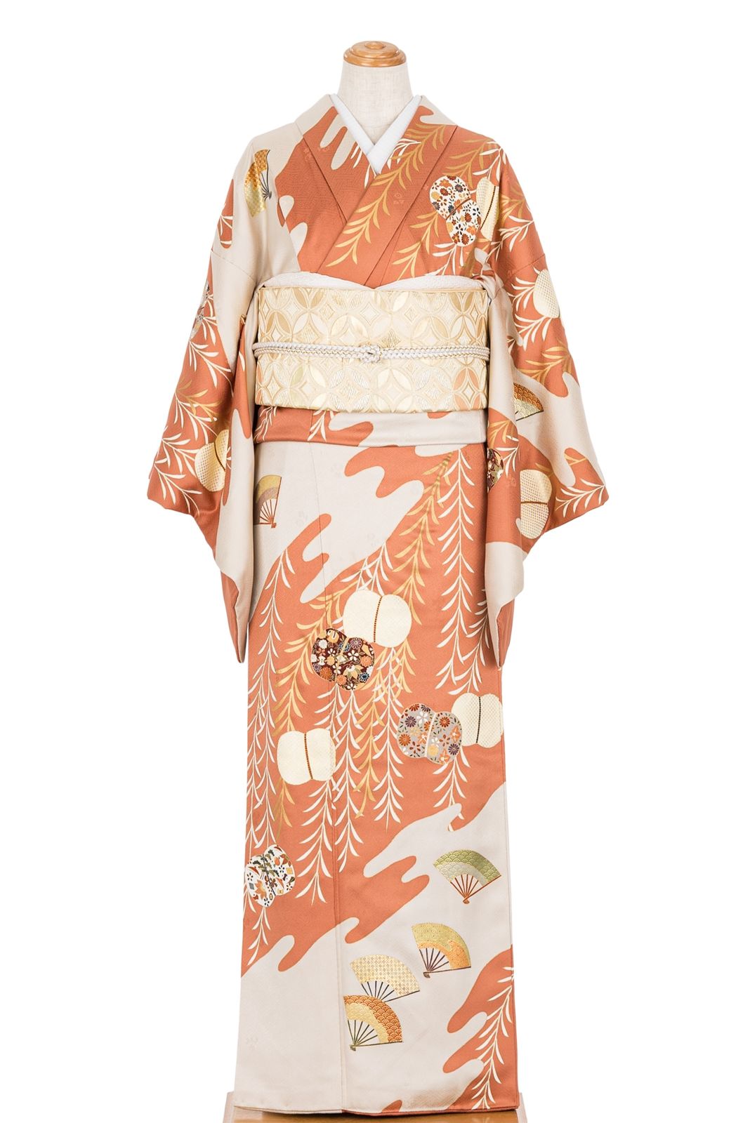 訪問着 柳に蹴鞠と扇 トールサイズ