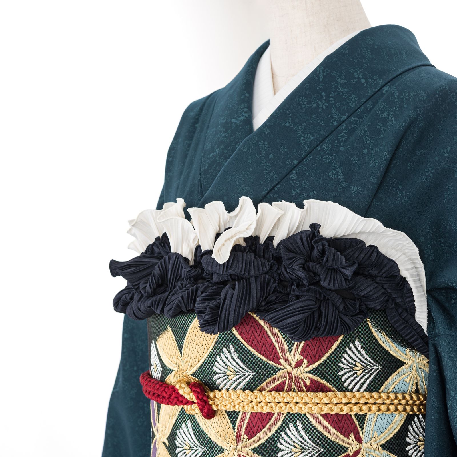 ツインプリーツ バイカラーフリル帯揚げ ネイビー×白