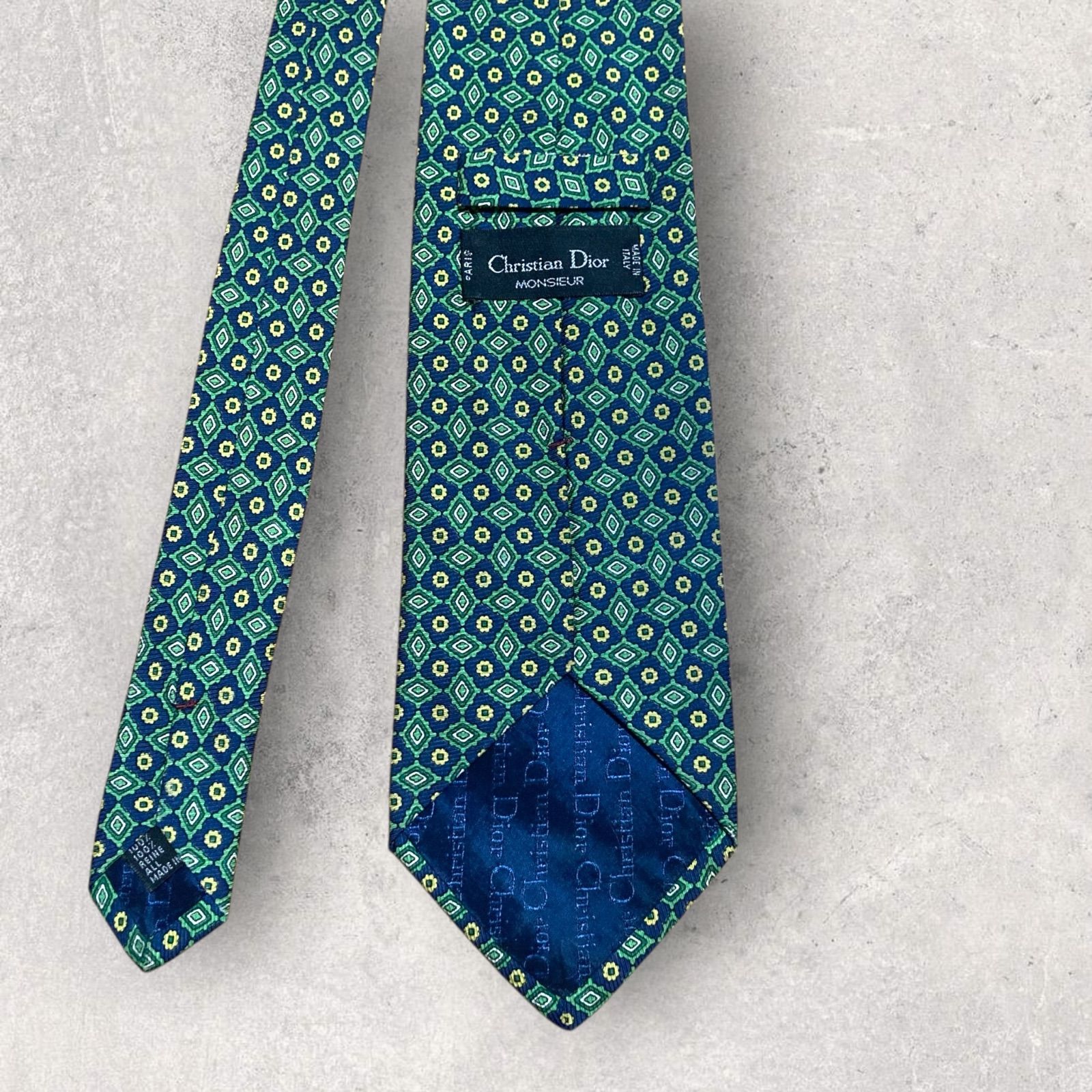 Christian Dior ネクタイ グリーン系 小紋 ドット 総柄 Christian Dior ディオール パネル柄 ドット柄 ネクタイ グリーン
