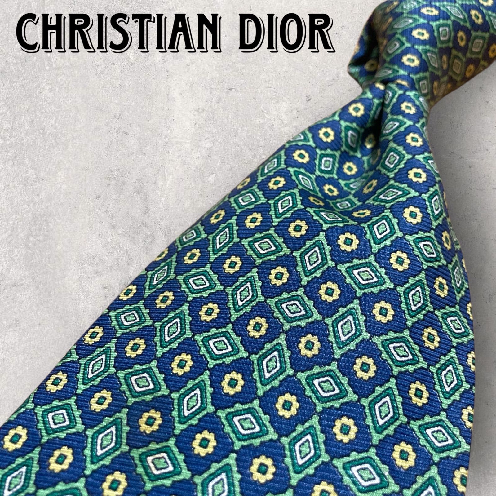 Christian Dior ディオール パネル柄 ドット柄 ネクタイ グリーン