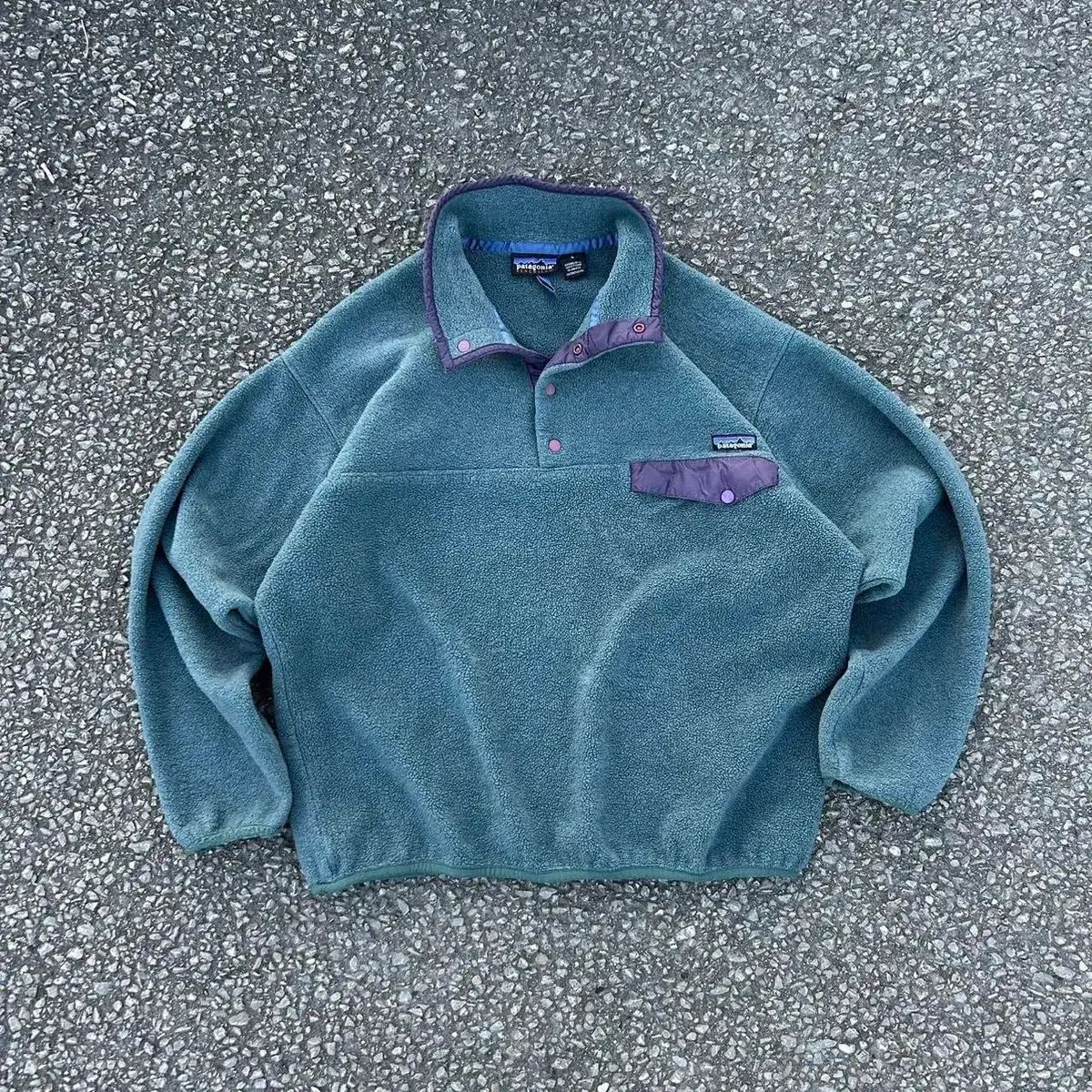 90 s ジャマイカ patagonia パタゴニア Synchilla シンチラ スナップ-T ブルーグリーン|PURPLE パープル