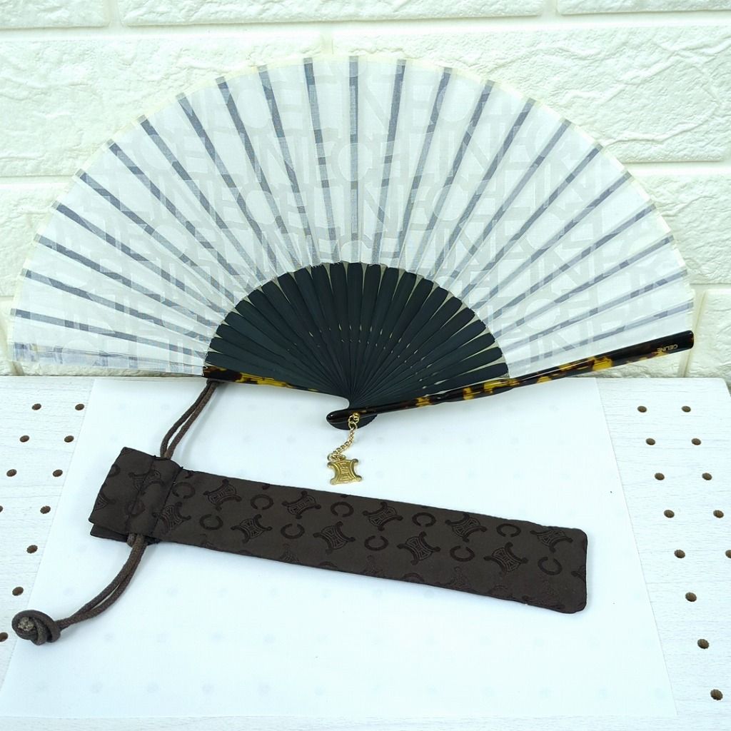 セリーヌ 扇子 ホワイト グレー ケース付き