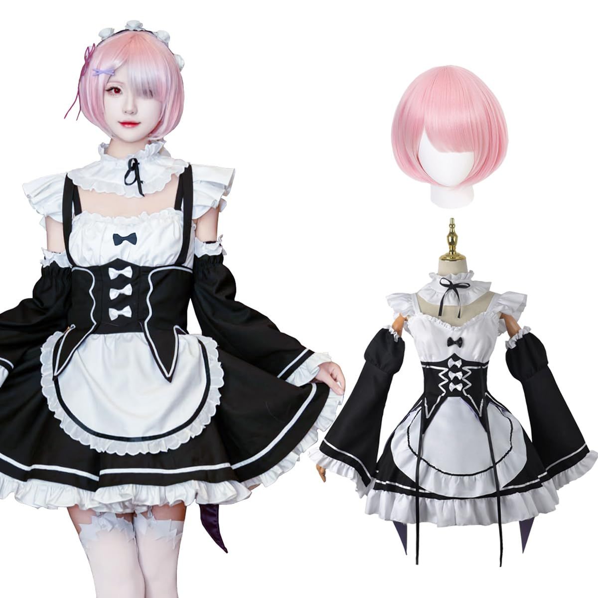 新品 [NIUKACOS] レム ラム コスプレ ウィッグ付き Re:0から始まる異