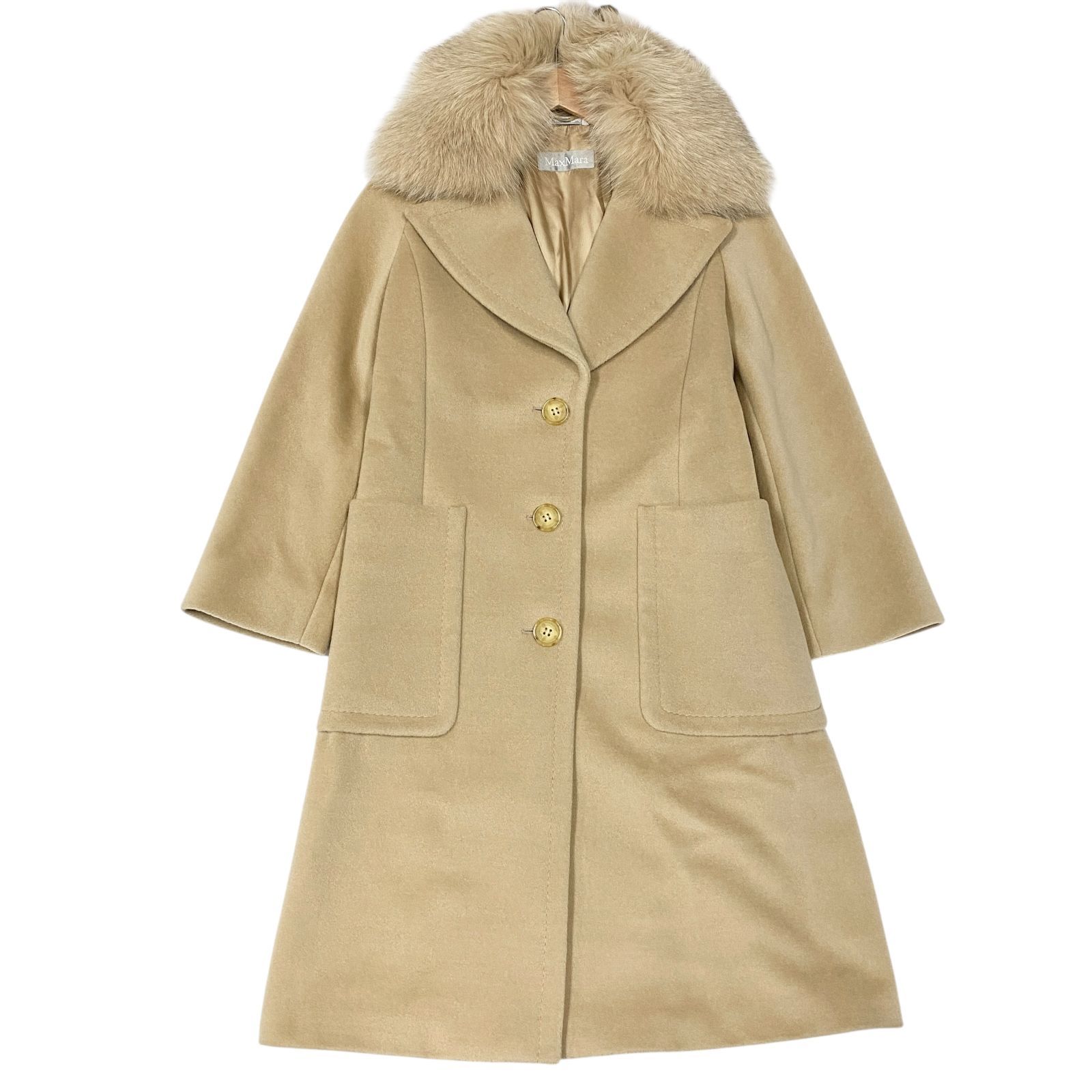 MaxMara ベージュファー付きロングコート MaxMara ベージュファーロングコート マックスマーラ スポーツマックス