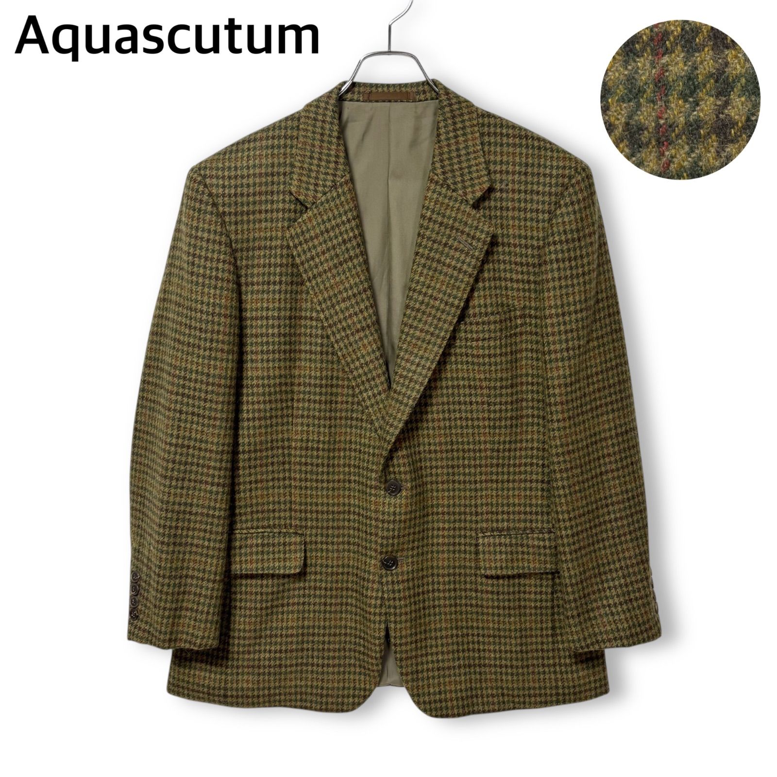 アクアスキュータム テーラードジャケット 総裏 千鳥格子 英国製 ウール カーキ Aquascutum アクアスキュータム テーラードジャケット 総裏 サイド
