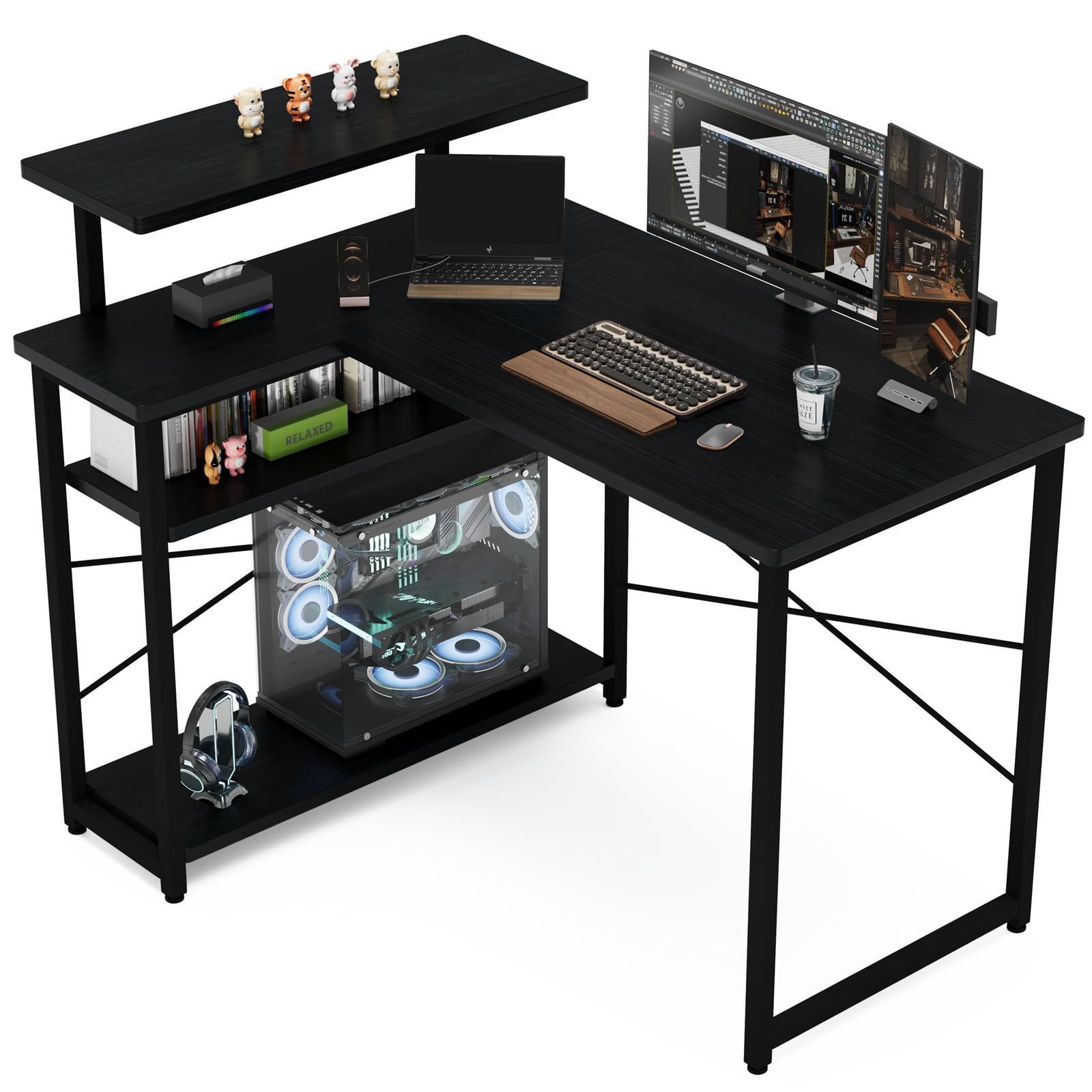 パソコン デスク ラック付き 人気商品 ラック付き 収納 机 コーナー pcデスク L字デスク オフィ 幅