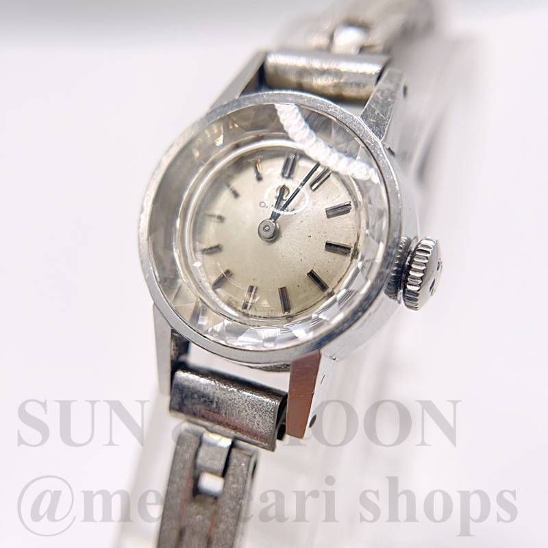 稼働 OMEGA オメガ 手巻き腕時計 カットガラス レディース シルバー 