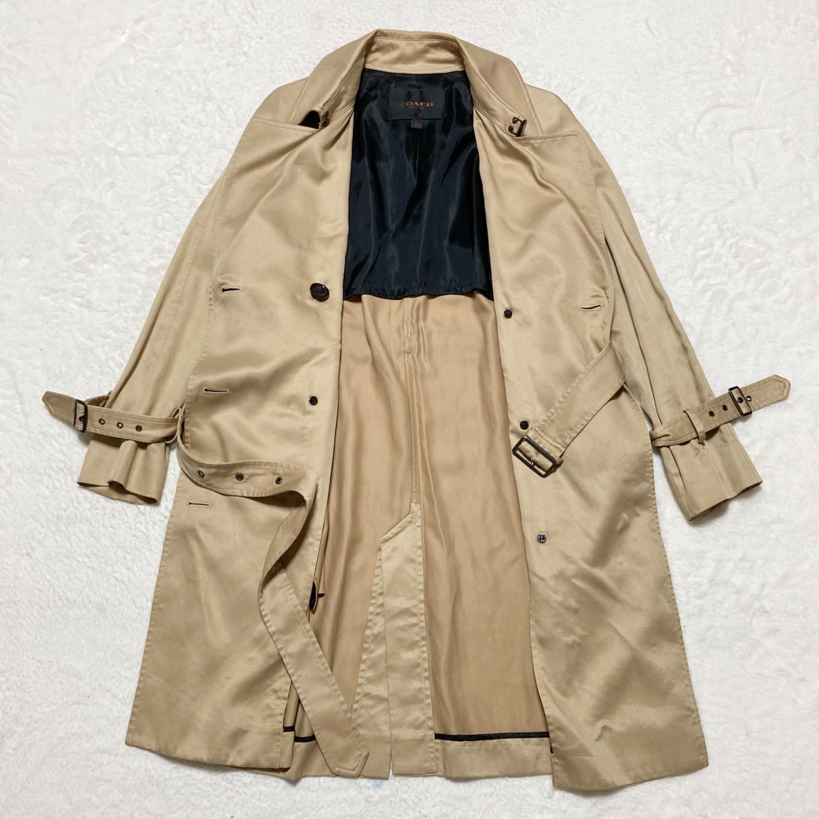 大きいサイズ✨COACH コーチ トレンチコート ダブル 裏地有 ベージュ XL □美品□COACH コーチ ダブルトレンチコート スプリングコート ロング