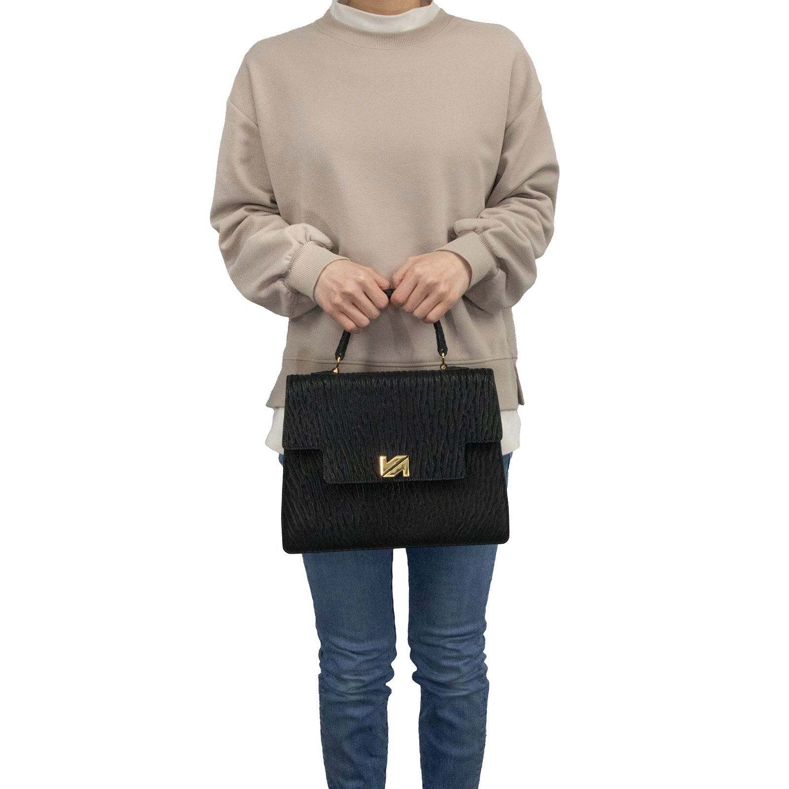 【極希少】Valextra ヴァレクストラ アザラシ レザー ハンドバッグ 黒 本物 送料無料 ヴァレクストラ ハンドバッグ メンズ レディース シール