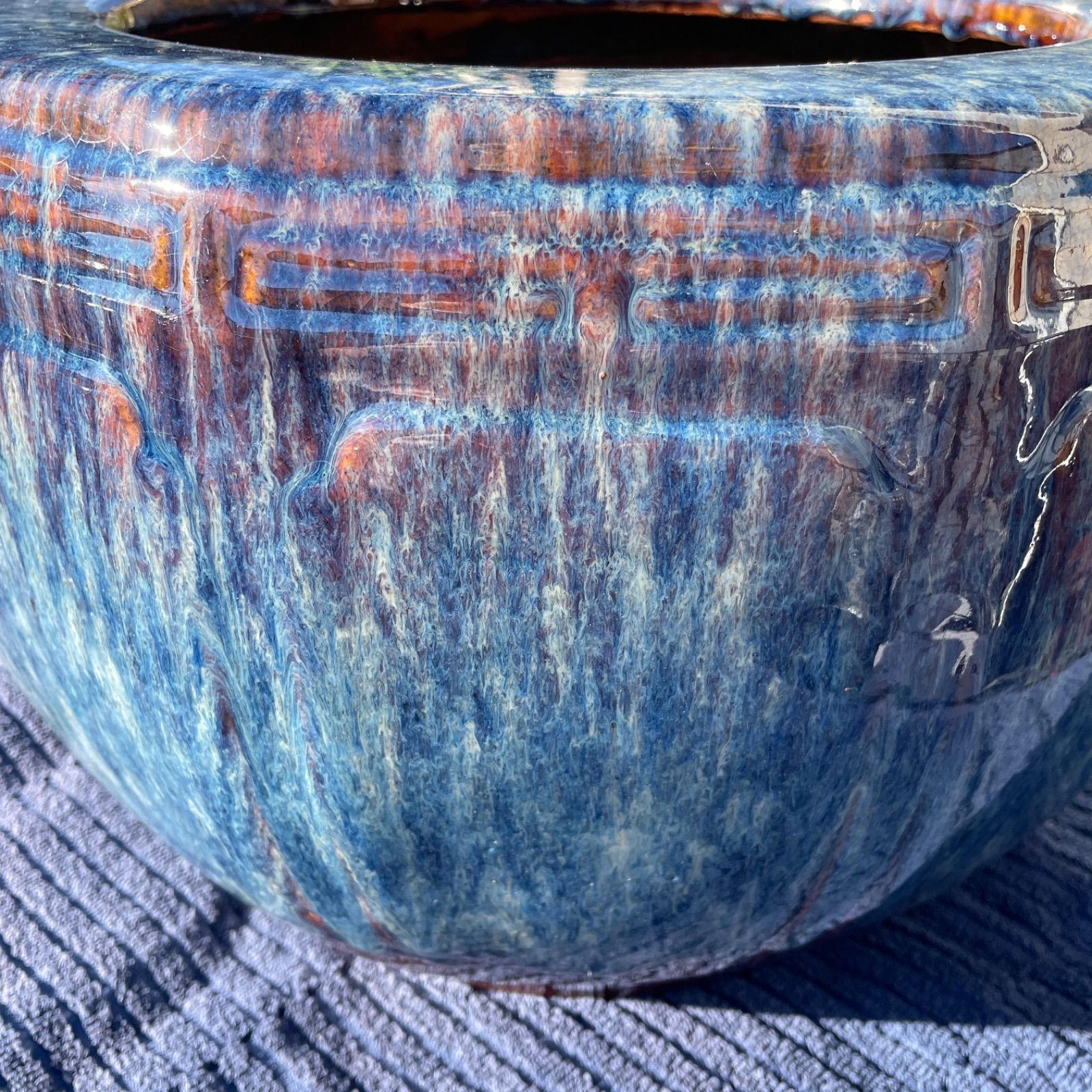 昭和レトロ 陶器製 海鼠釉 12角形 火鉢 メダカ鉢 38×28 - メルカリ