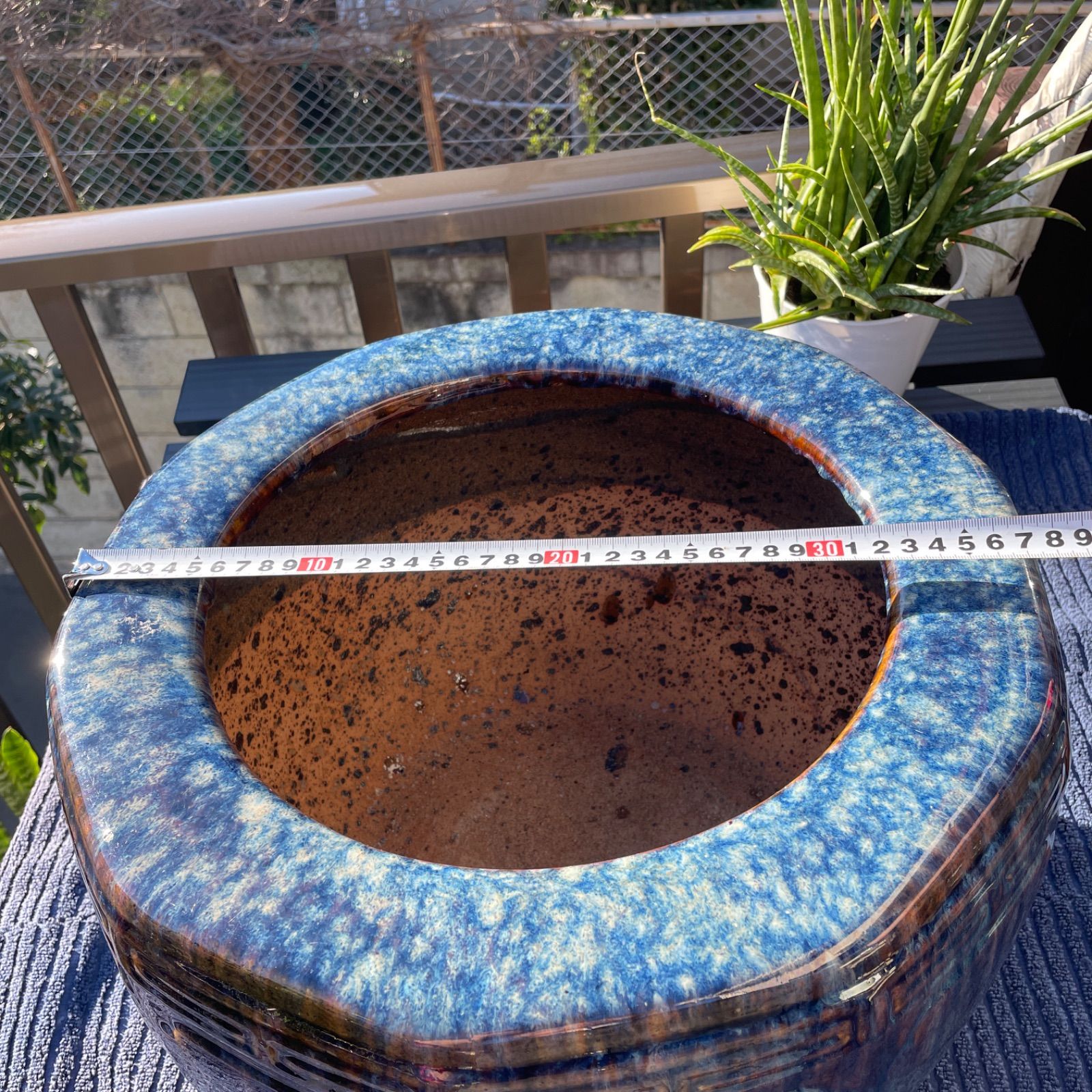 昭和レトロ 陶器製 海鼠釉 12角形 火鉢 メダカ鉢 38×28 - メルカリ