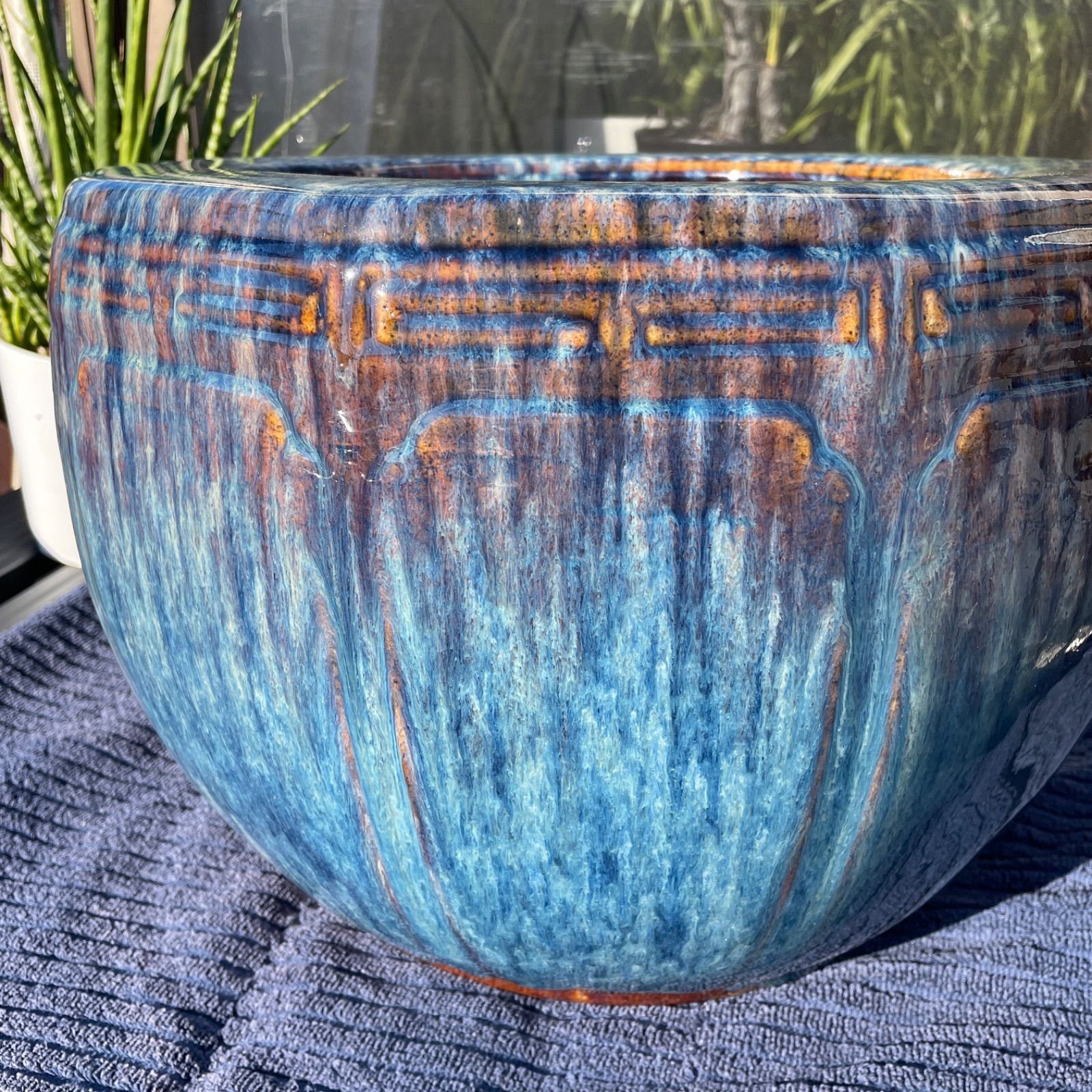 昭和レトロ 陶器製 海鼠釉 12角形 火鉢 メダカ鉢 38×28 - メルカリ