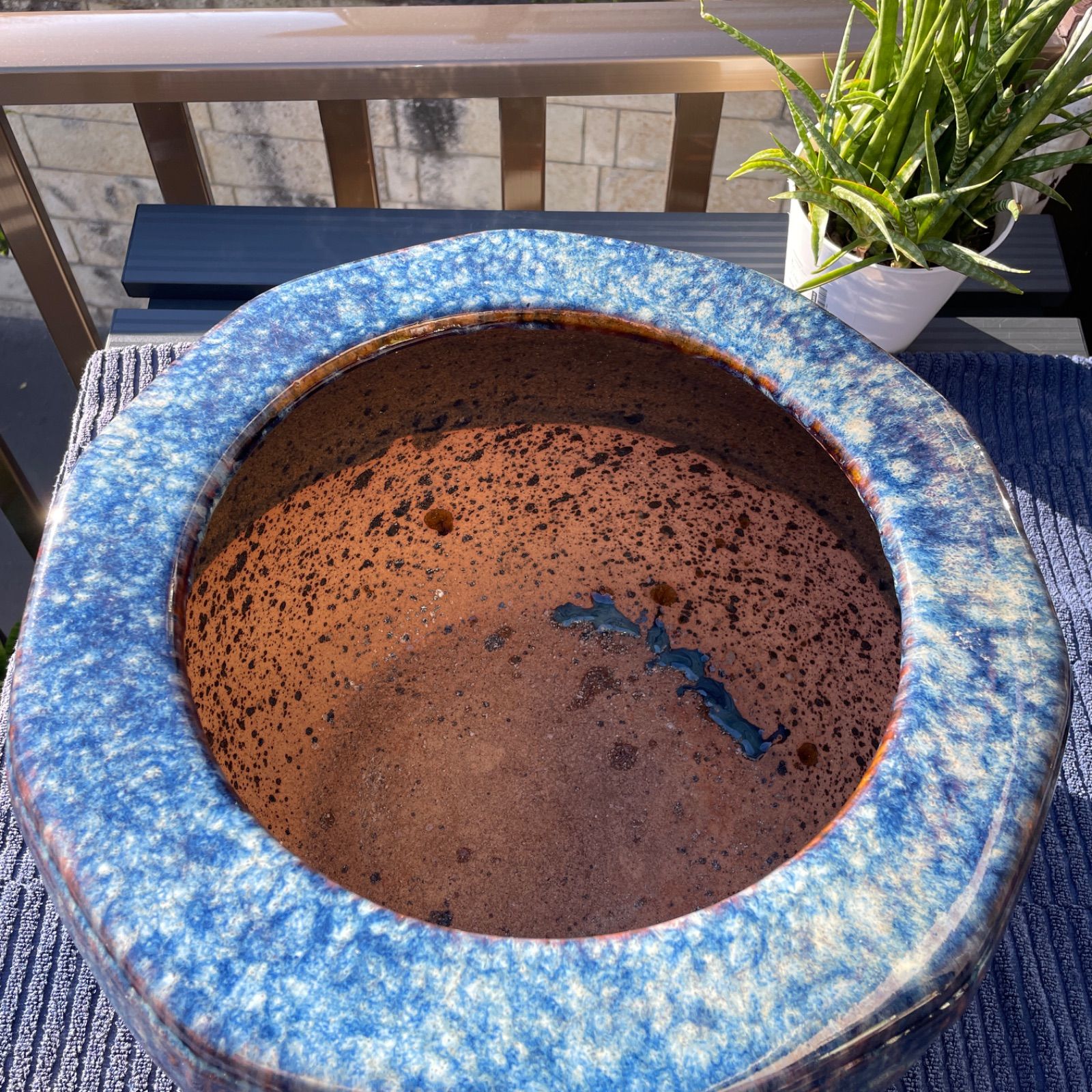 昭和レトロ 陶器製 海鼠釉 12角形 火鉢 メダカ鉢 38×28 - メルカリ