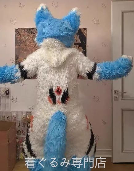 猫 青 ファースーツ マスク 着ぐるみセット ケモノ ファースーツ 全頭