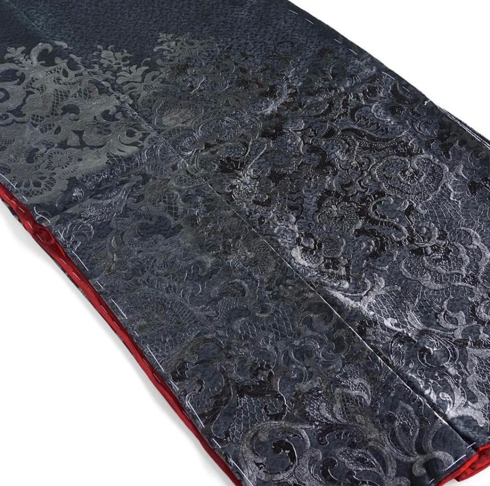 振袖　関芳謹製　未仕立て　仮絵羽　黒　ブラック　ダマスク柄　成人式 新品・未使用品】振袖 関芳謹製 未仕立て 仮絵羽 黒 ブラック ダマスク