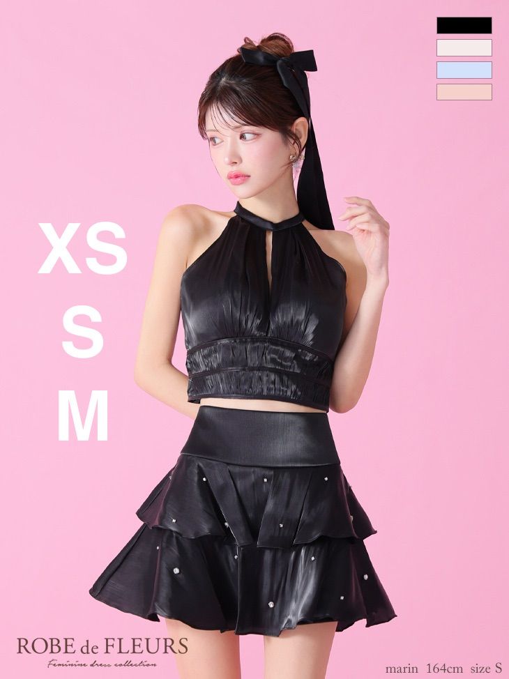 ブラック fm 3593 ROBE de FLEURS|ローブドフルール アメスリ| サテン| ホルター| セットアップティアード| フ | ミニドレス| キャバドレス| ブリエ| AngelR