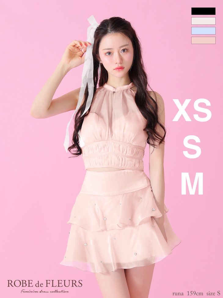 ピンク fm 3593 ROBE de FLEURS|ローブドフルール アメスリ| サテン| ホルター| セットアップティアード| フ | ミニドレス| キャバドレス| ブリエ| AngelR