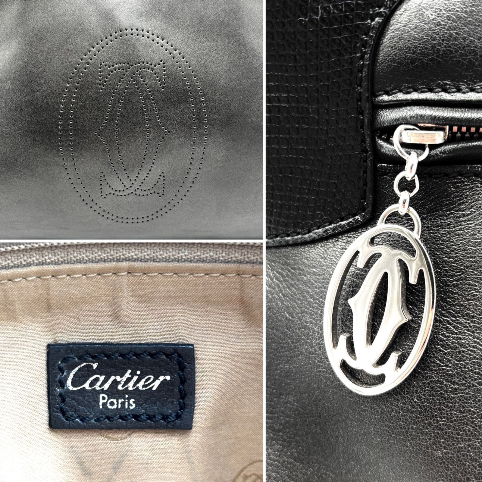 【美品】カルティエ　マルチェロ　ハンドバッグ　マストライン　パンチング　レザー カルティエ ハンドバッグ マルチェロ レザー パンチング ブラウン