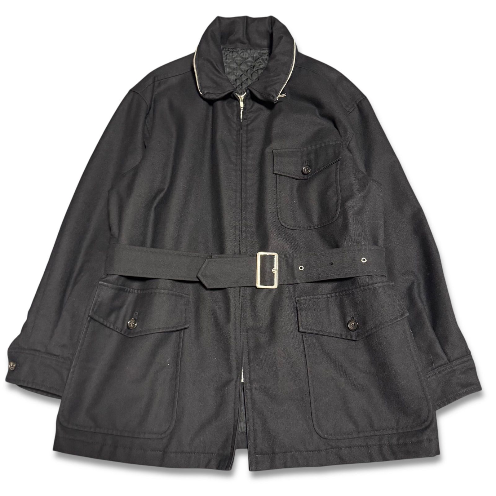 COMME des GARCONS HOMME コムデギャルソンオム AD 1990 90 AW ベルテッドブルゾン 裏地キルティング 隠しフード ウールギャバ アーカイブ ヴィンテージ メンズ