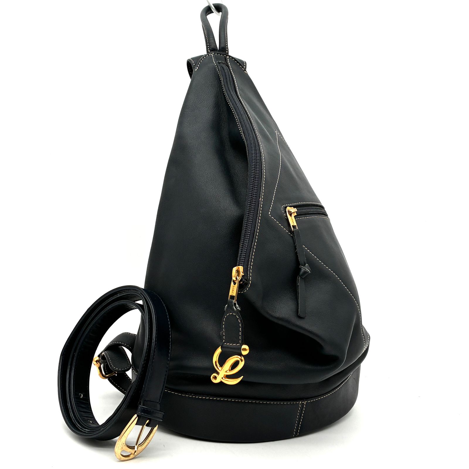 LOEWE ロエベ アントン 2 way リュック バッグパック レザー ショルダー可 アナグラム 軽量 大容量 ネイビー