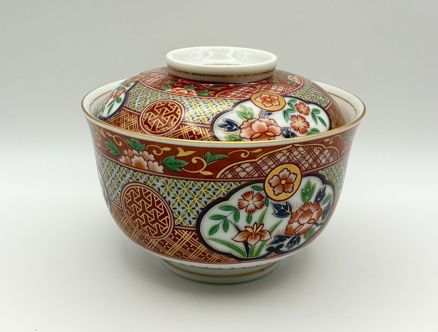 前畑陶器　庫山窯　蓋付きどんぶり揃　5客セット　丼ぶり　色絵　金彩古伊万里　浪漫 前畑陶器 庫山窯 蓋付きどんぶり揃 5客セット 丼ぶり 色絵 金彩古