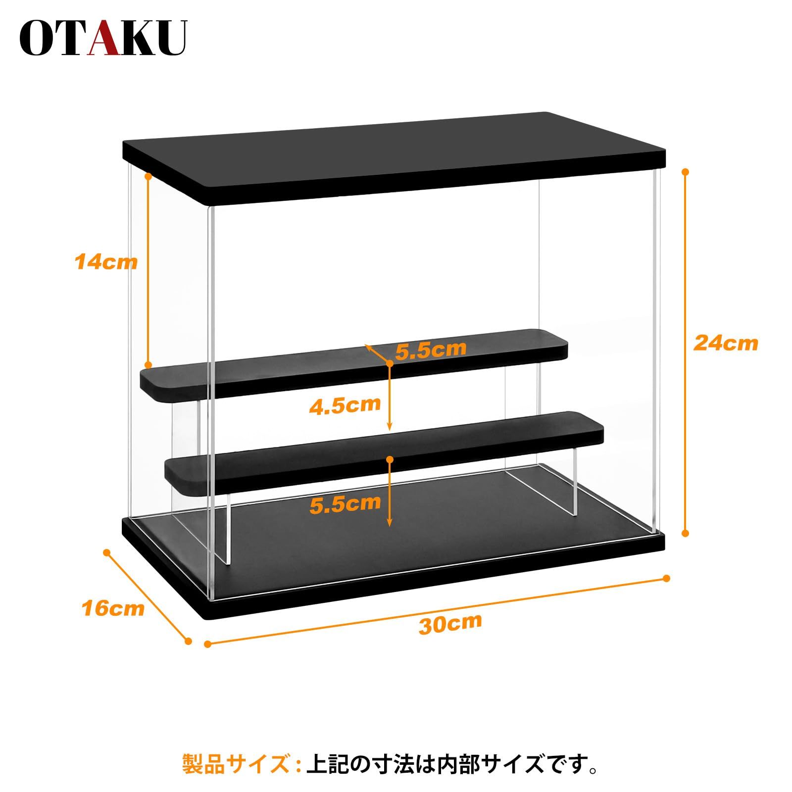 OTAKU フィギュアケース アクリル展示ケース 七色流れる光LED照明 扉付きコレクションケース 防塵 組み立て式人形ケース フィギュア収納用 手袋| クロス付属 黒色 3段棚 30 x 16 24 cm