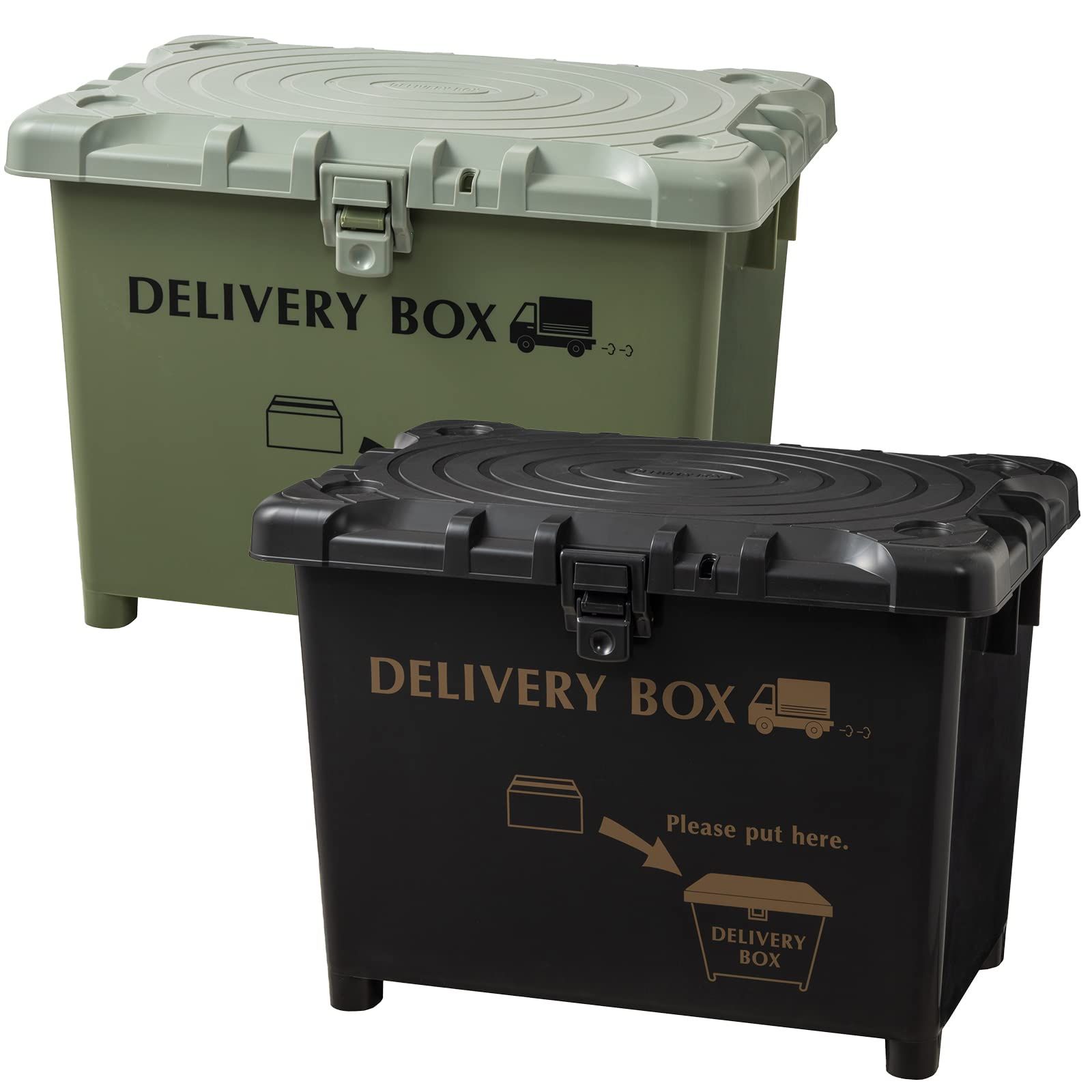 宅配ボックス デリバリーボックス 日本製 ダークグレイ-カーキ 70 L セット