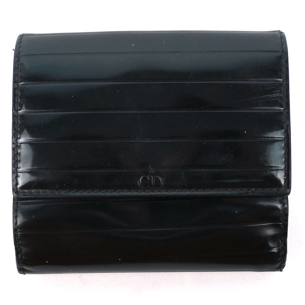 DIOR HOMME ディオールオム エナメル コーティング レザー ショート ウォレット 2つ折り財布 ブラック 02‐LU-0046