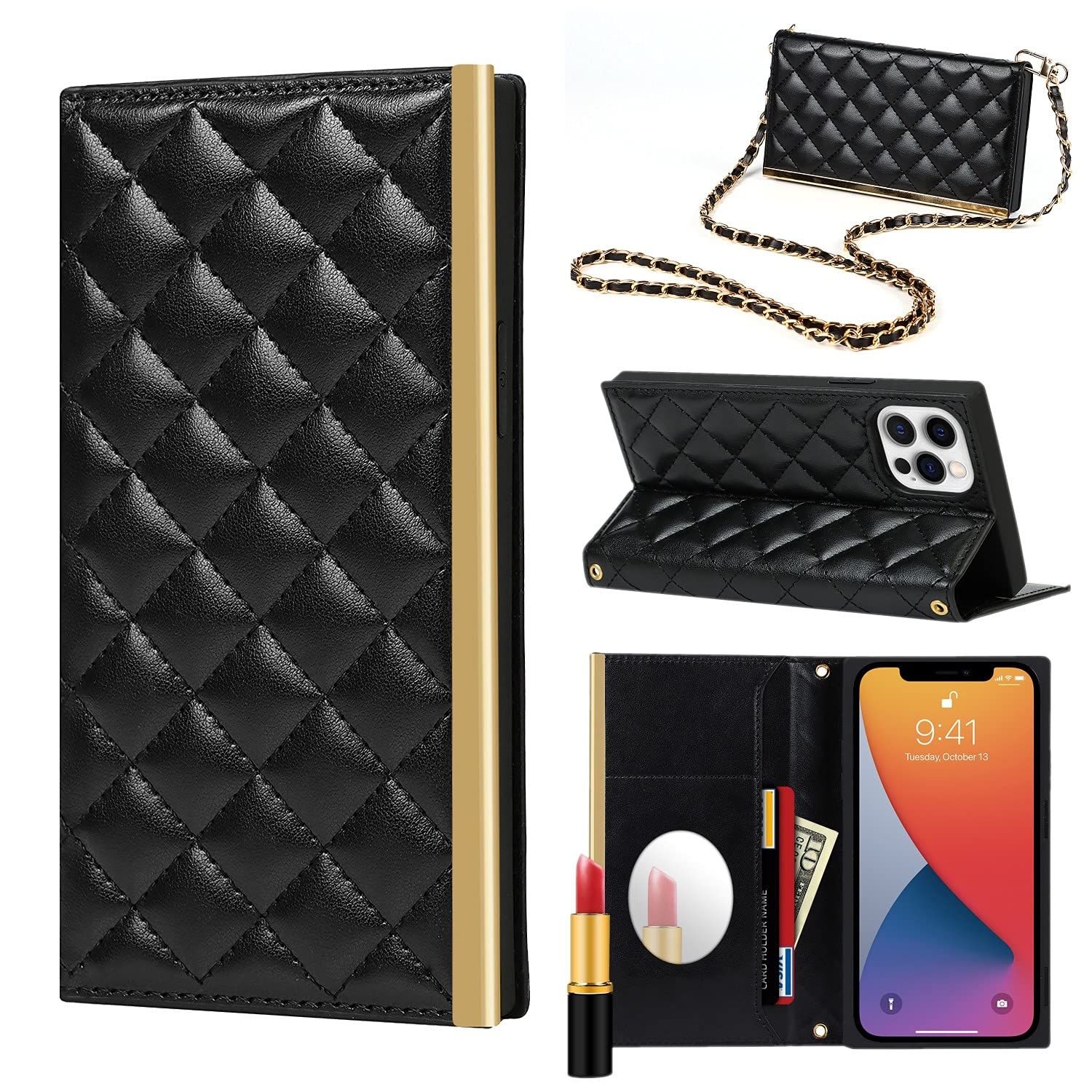 Pelanty For iPhone 12 ケース手帳型 Pro 携帯カバー PUレザー 肩掛け首かけ斜めがけ ストラップ付き 女性可愛い 化粧鏡付き suica ICカードホルダー 財布型カバー 手持ち縄掛け スタンド機能