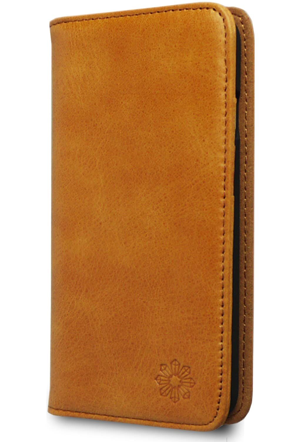 NeedNetwork iPhone 16 用 ケース 手帳型 本革レザー スマホケース アイフォン 耐衝撃 カードホルダー スタンド カバー マグネットなし キャメル