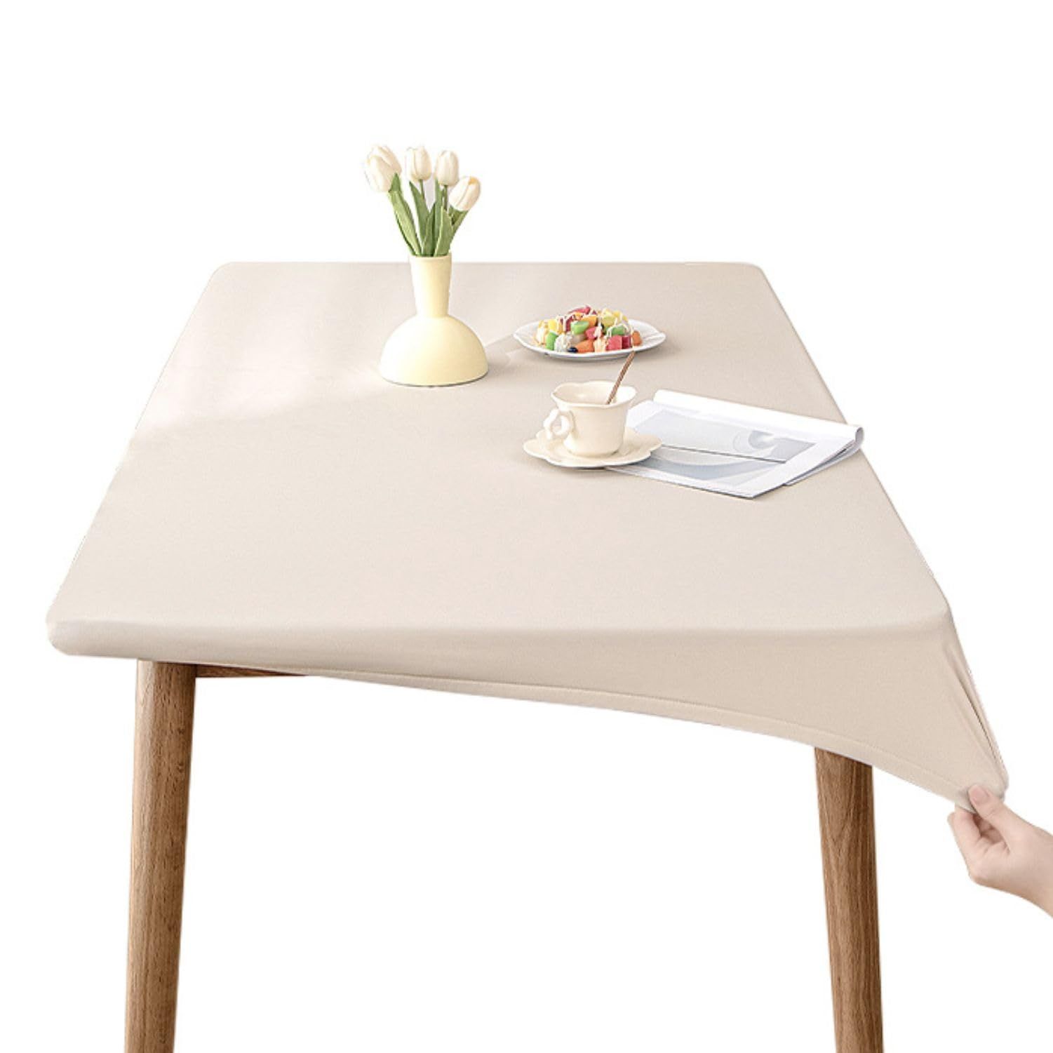 テーブルカバー テーブルクロス PU 無地 おしゃれ 北欧 防水 防油 汚れ防止 食卓 シンプル テーブル カバー 伸縮性 清潔 ライトブラウン 80 X 140 cm