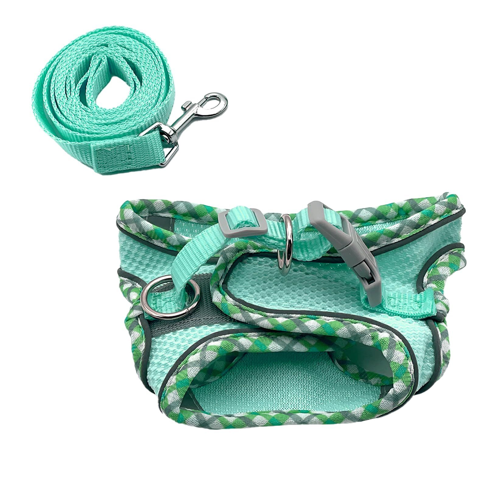 犬 ハーネス 小型犬 首輪 猫用ハーネス 猫 リードセット 夜間反射材 メッシュ グリーン L