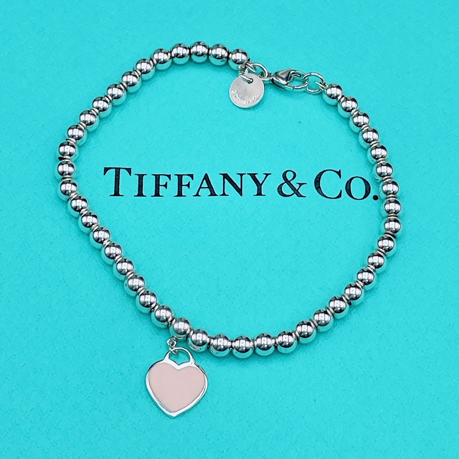 ティファニー 仕上済 Tiffany-Co. リターントゥティファニー ハートタグ ビーズ ブレスレット Ag 925 ピンク 腕周り約16.5 cm 5.2 g