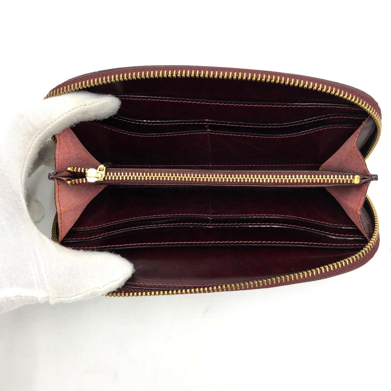 イタガキ ITAGAKI 鞍 L字ファスナー 長財布 ボルドー レザー 本革