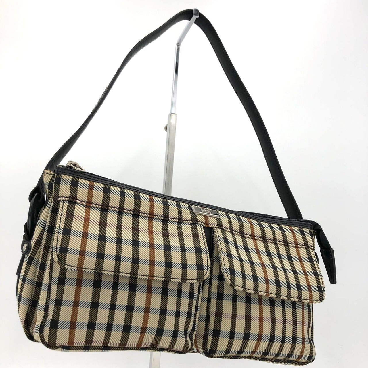 美品】DAKS ダックス ハンドバッグ チェック柄 ベージュ ブラウン 