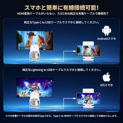 2026年新モデル プロジェクター 小型 家庭用 収納バッグ付き スマホ対応1080 P 4 K対応 天井投影 Android IOS有線接続 電動垂直台形補正 270°回転スタンド HiFiスピーカー 50％ズーム 自動スリープ 7 c 398278 その他 キッチン 食器
