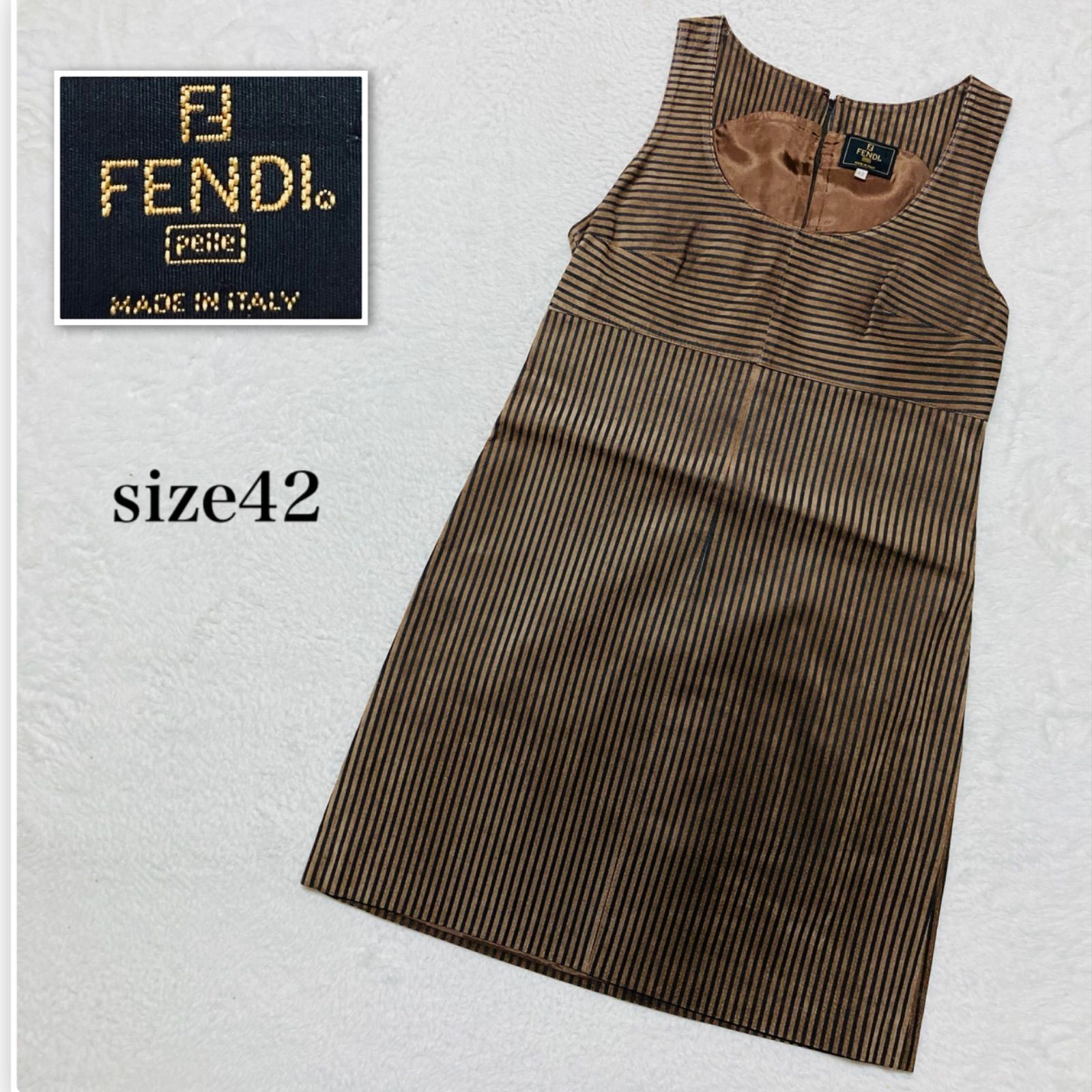 □美品□FENDI フェンディ スエードレザーノースリーブワンピース