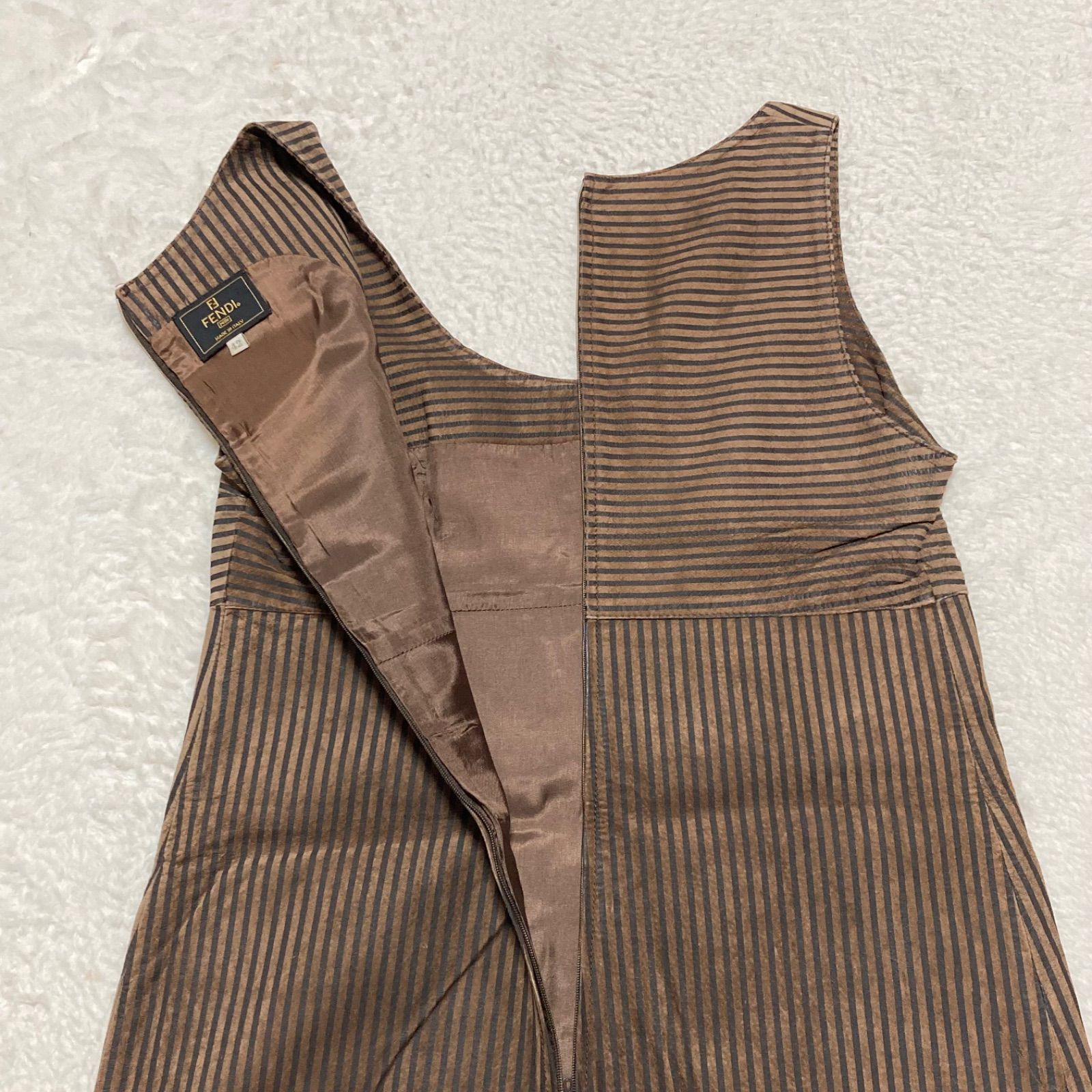 FENDI ノースリーブワンピース 42 ブラウン系 □美品□FENDI フェンディ スエードレザーノースリーブワンピース